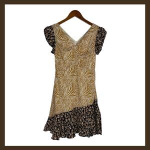 NWT THML Mixed Animal Print Dress Zebra Leopard Ruffle Hem Flutter Sleeve XS